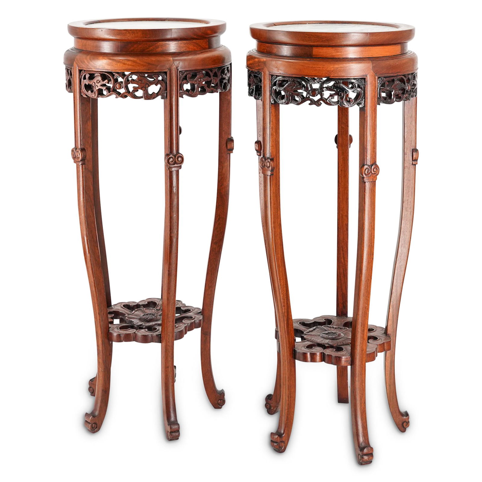 (2 Pc) Chinese Marble Top Wooden Pedestals (1 of 10)