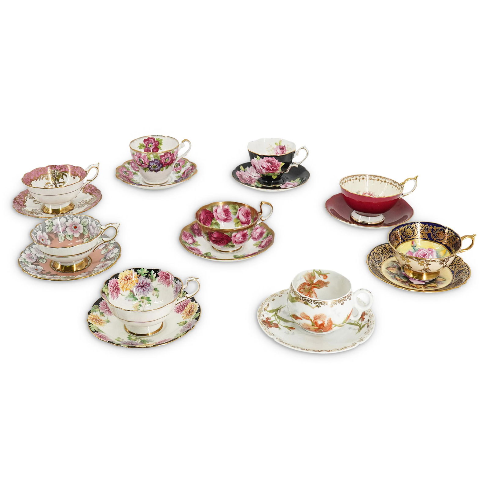 (9 Pc) Porcelain Tea Cup & Saucer Set Collection (1 of 17)