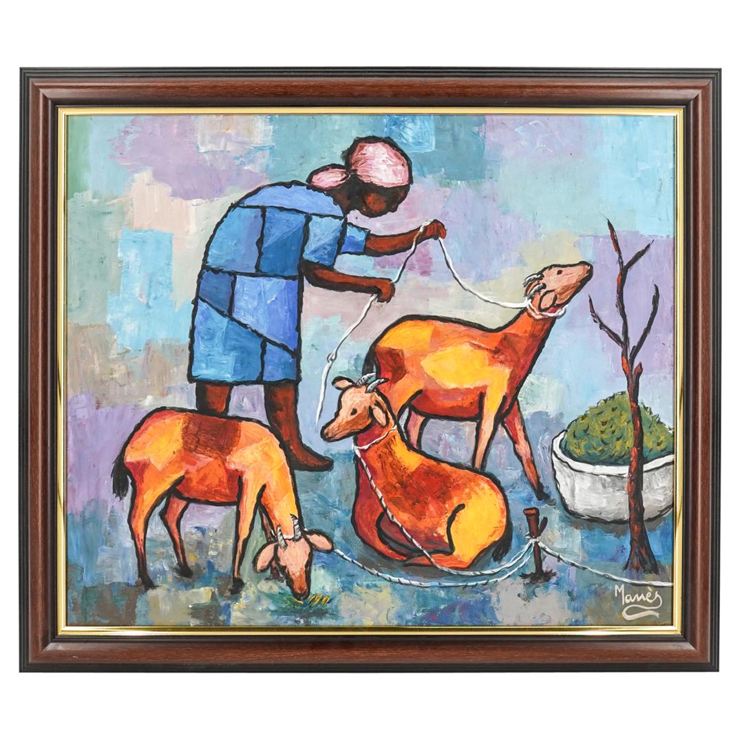 Manes Descollines (Haitian,1936) Acrylic Painting (1 of 8)