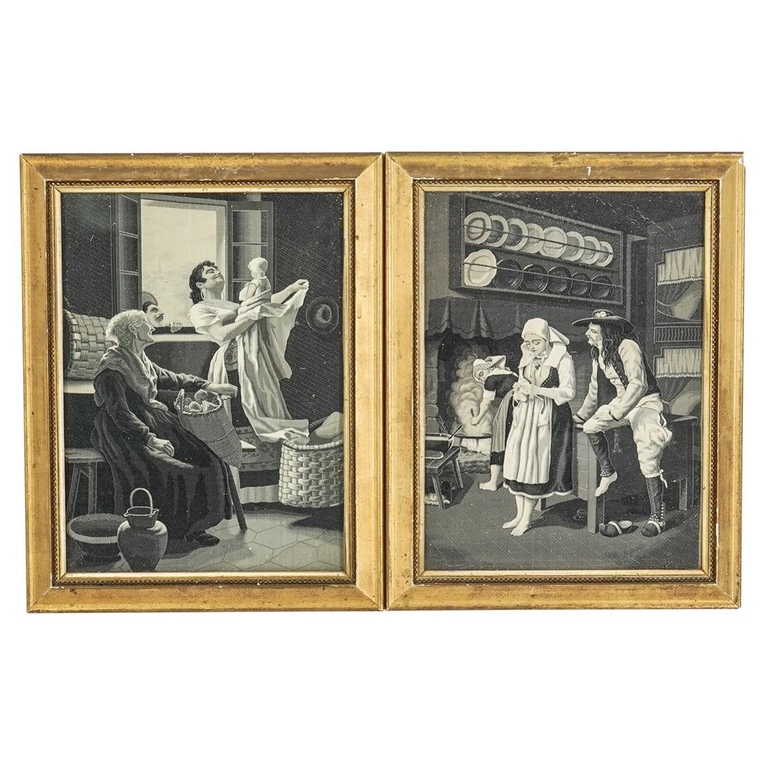(2 Pc) Framed Fine Silk Courting Lovers Embroideries (1 of 6)