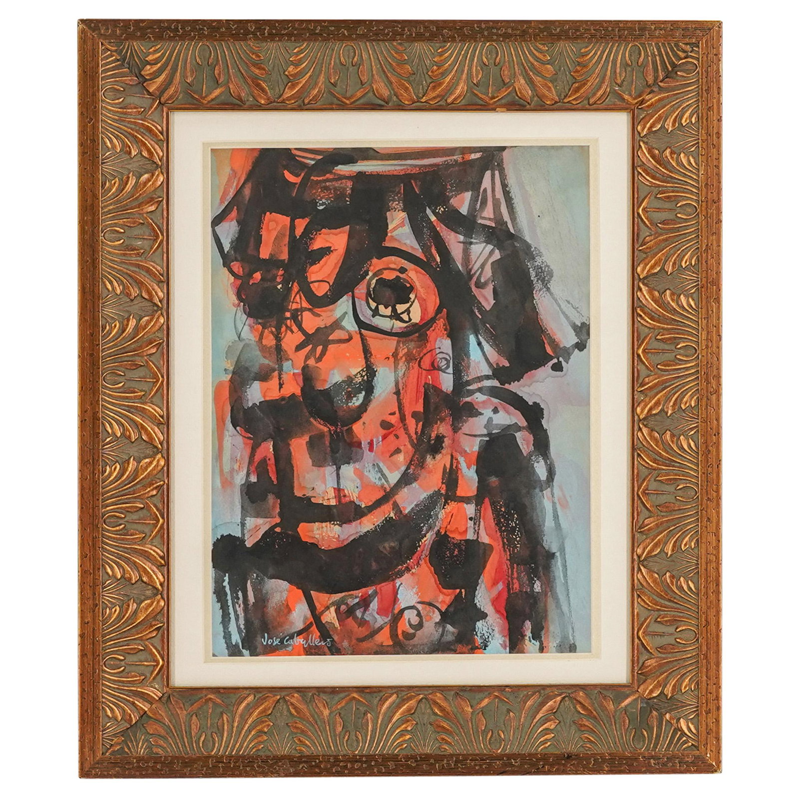 Attrib. To Jose Caballero (Spanish, 1915) Watercolor: DESCRIPTION: An attrib. to Jose Caballero (Spanish, 1915-1991) abstract watercolor painting depicting a male portrait. Signed "Jose Caballero" on the lower left bottom corner. Framed. CIRCA: 20th Cent