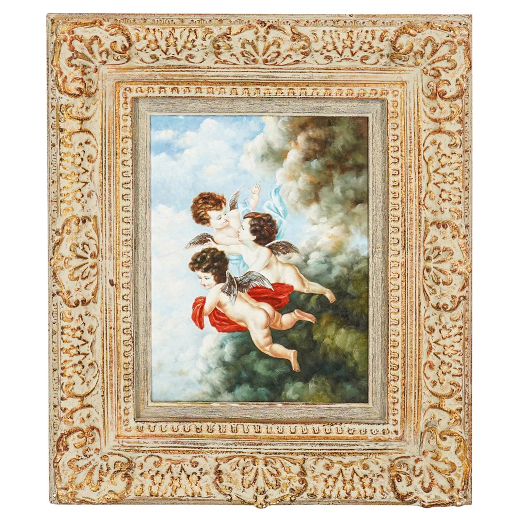 Oil On Wood Painting Of Putti (1 of 5)