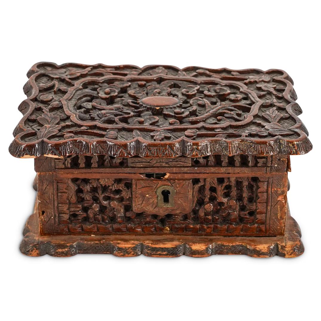 19th Cent. Chinese Export Carved Wood Box (1 of 7)
