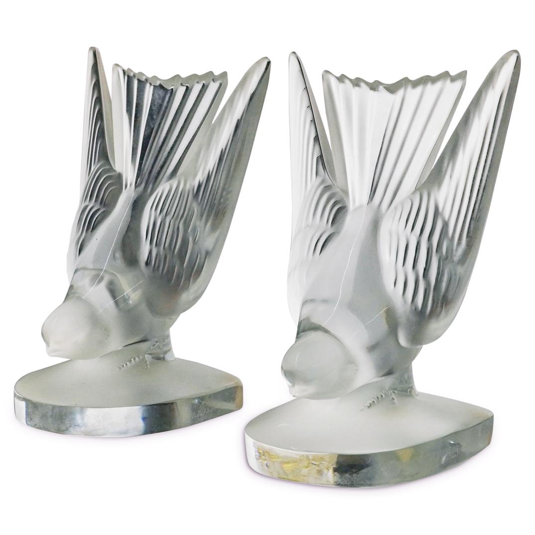(2 Pc) Lalique Crystal "Swallow Bird" Bookends (1 of 7)
