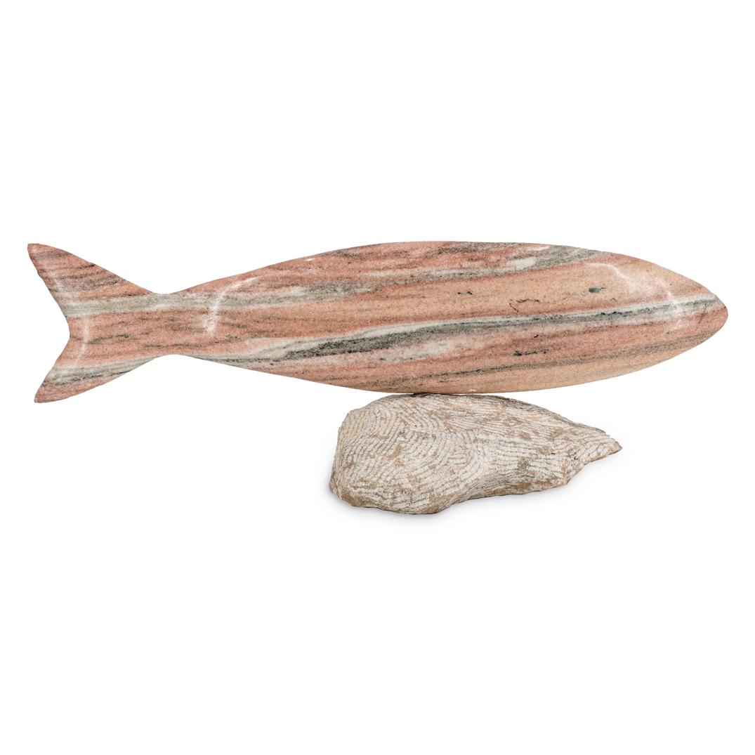 Mid Cent. Veined Granite Fish Carving Sculpture (1 of 6)