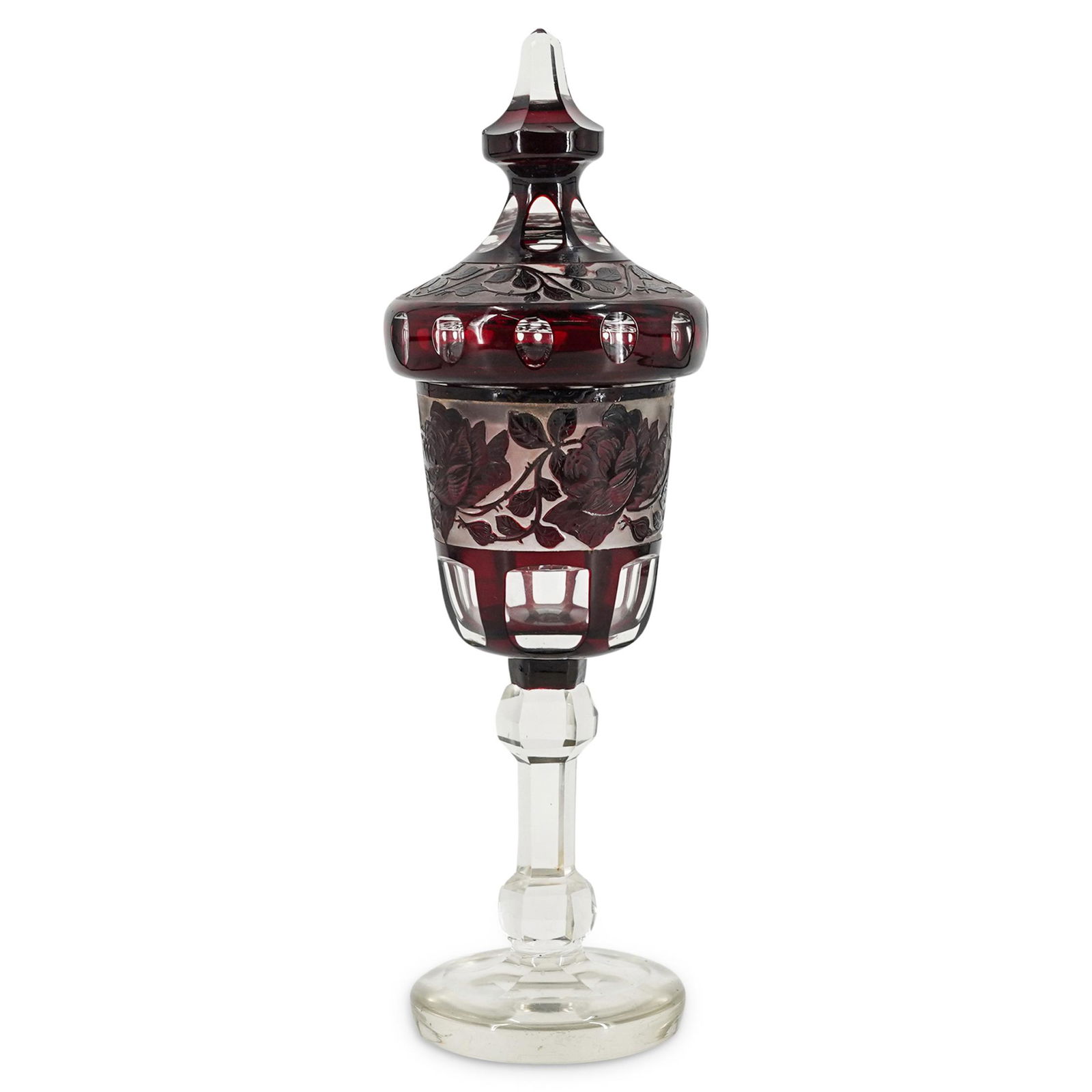 Bohemian Cut Ruby And Clear Urn (1 of 8)