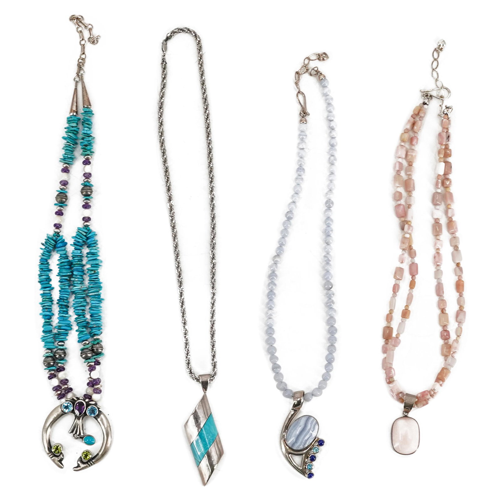 (4 Pc) Sterling Beaded Necklaces W/ Pendant (1 of 11)