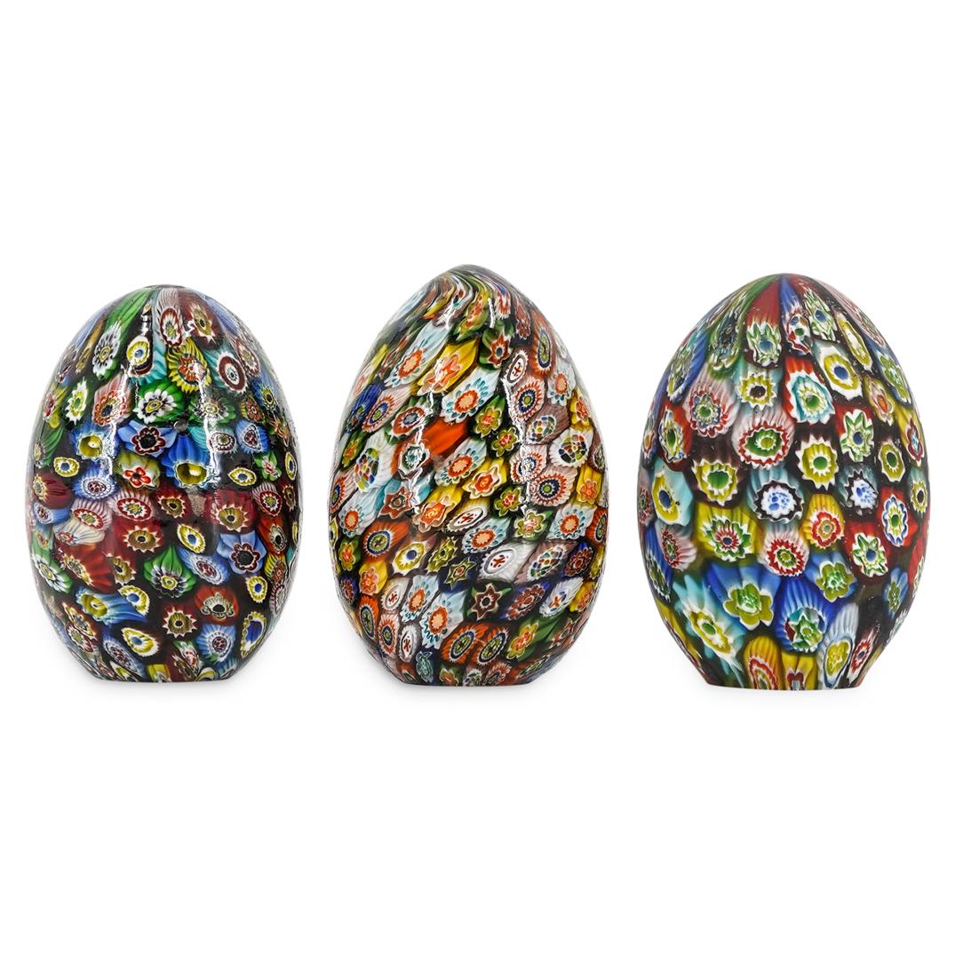 (3 Pc) Murano Millefiori Glass Eggs (1 of 5)