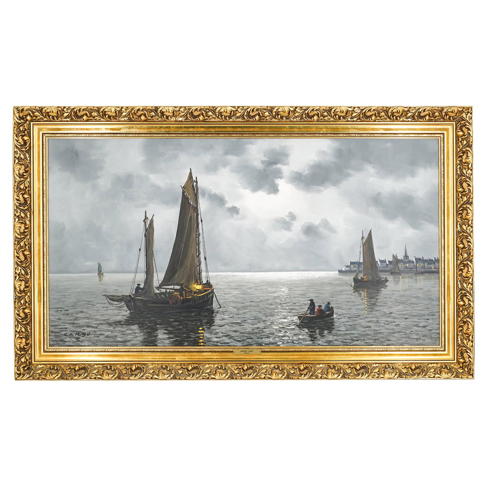 Francois Carbu Oil on Canvas Seascape Painting (1 of 7)