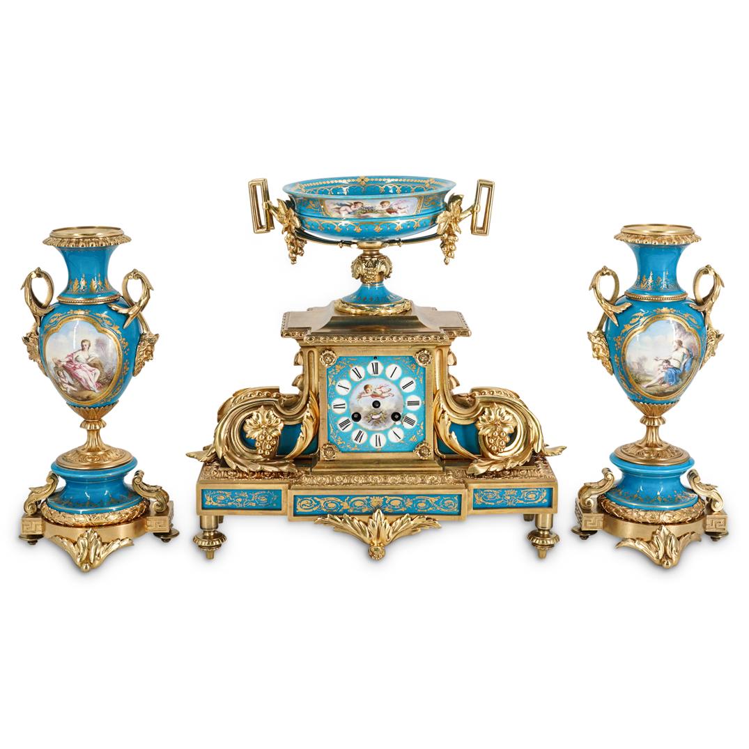 19th Cent. Sevres Porcelain & Gilt Bronze Garniture Set (1 of 19)