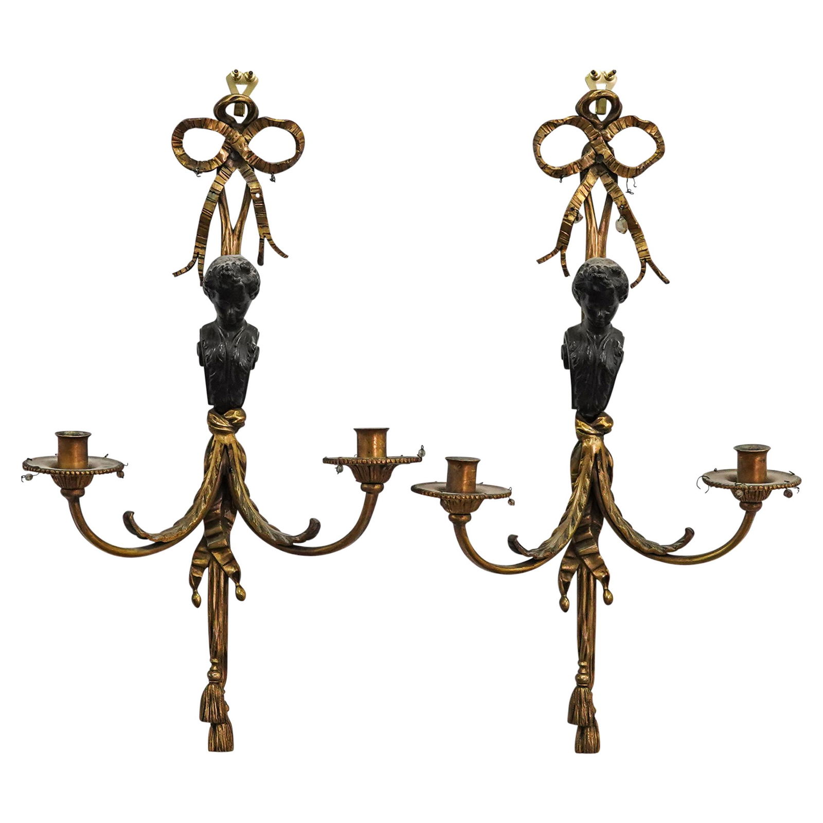 Pair of Signed Bronze Figural Sconces (1 of 10)