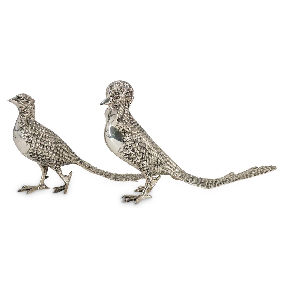 (2 Pc) Silver Plated Pheasant Sculptures (1 of 9)