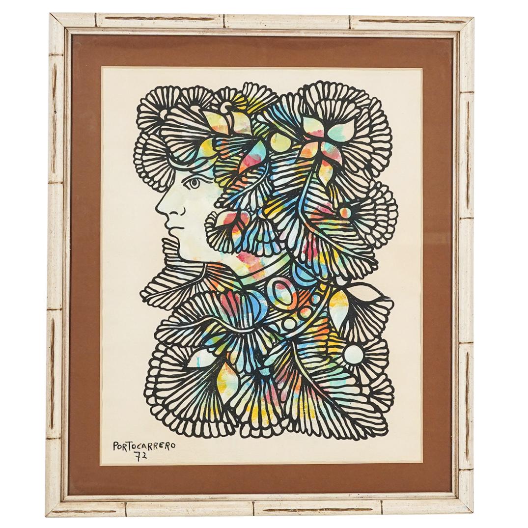 Rene Portocarrero (Cuban, 1912) "Flora" Gouache On (1 of 6)