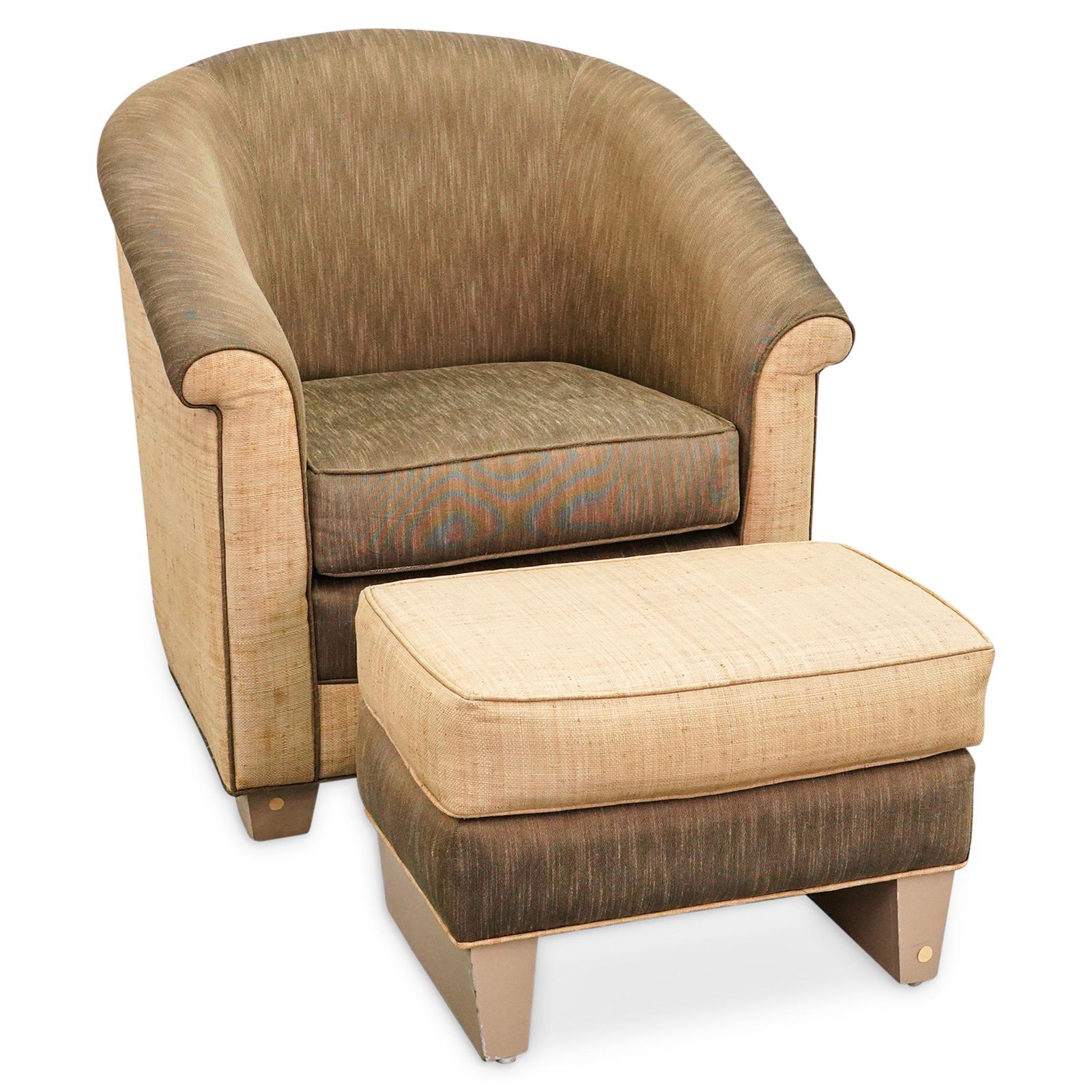 Upholstered Raffia & Linen Club Chair & Ottoman (1 of 12)