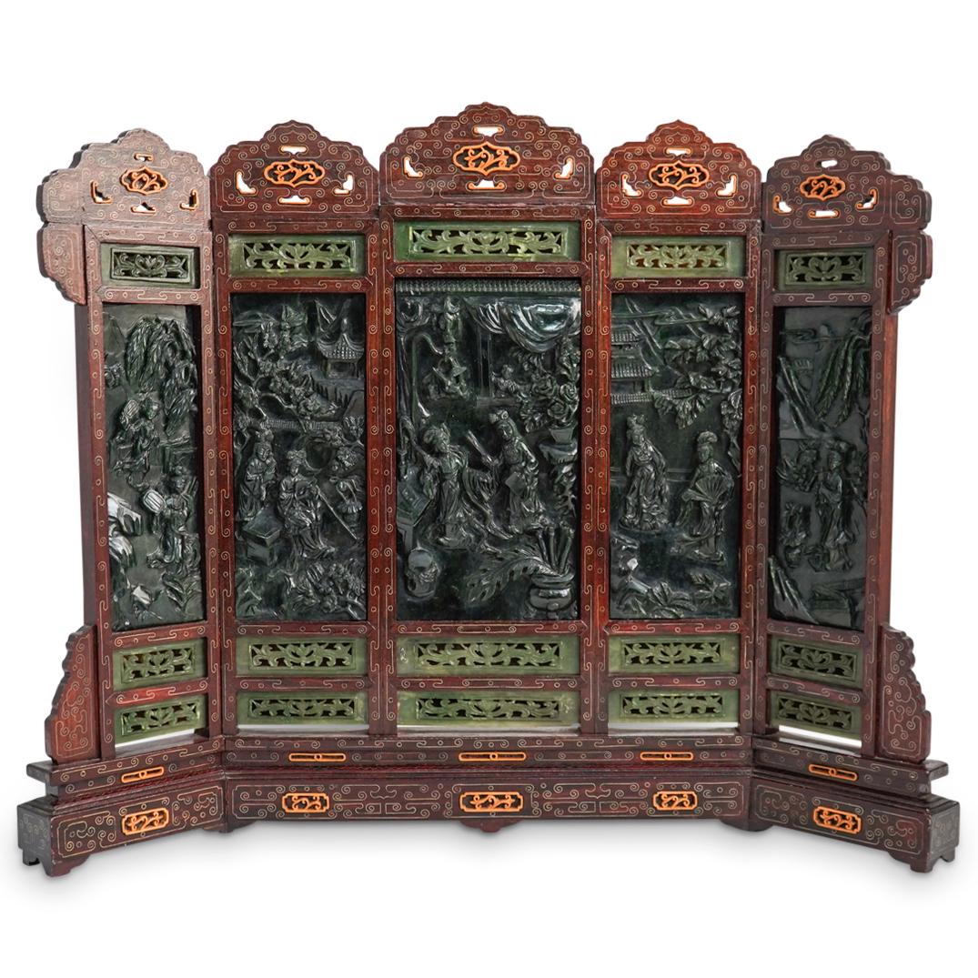 Chinese Carved Jade Five Panel Screen (1 of 16)