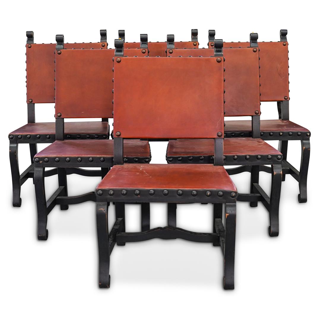 (6 Pc) Spanish Colonial Wooden & Leather Studded Chairs (1 of 10)