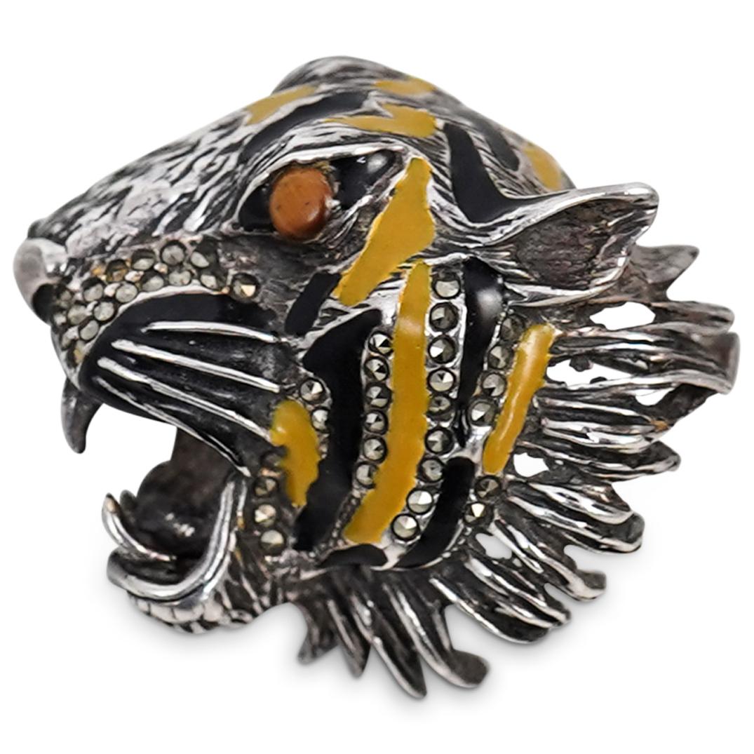 Sterling Silver & Enamel Tiger Brooch (1 of 3)
