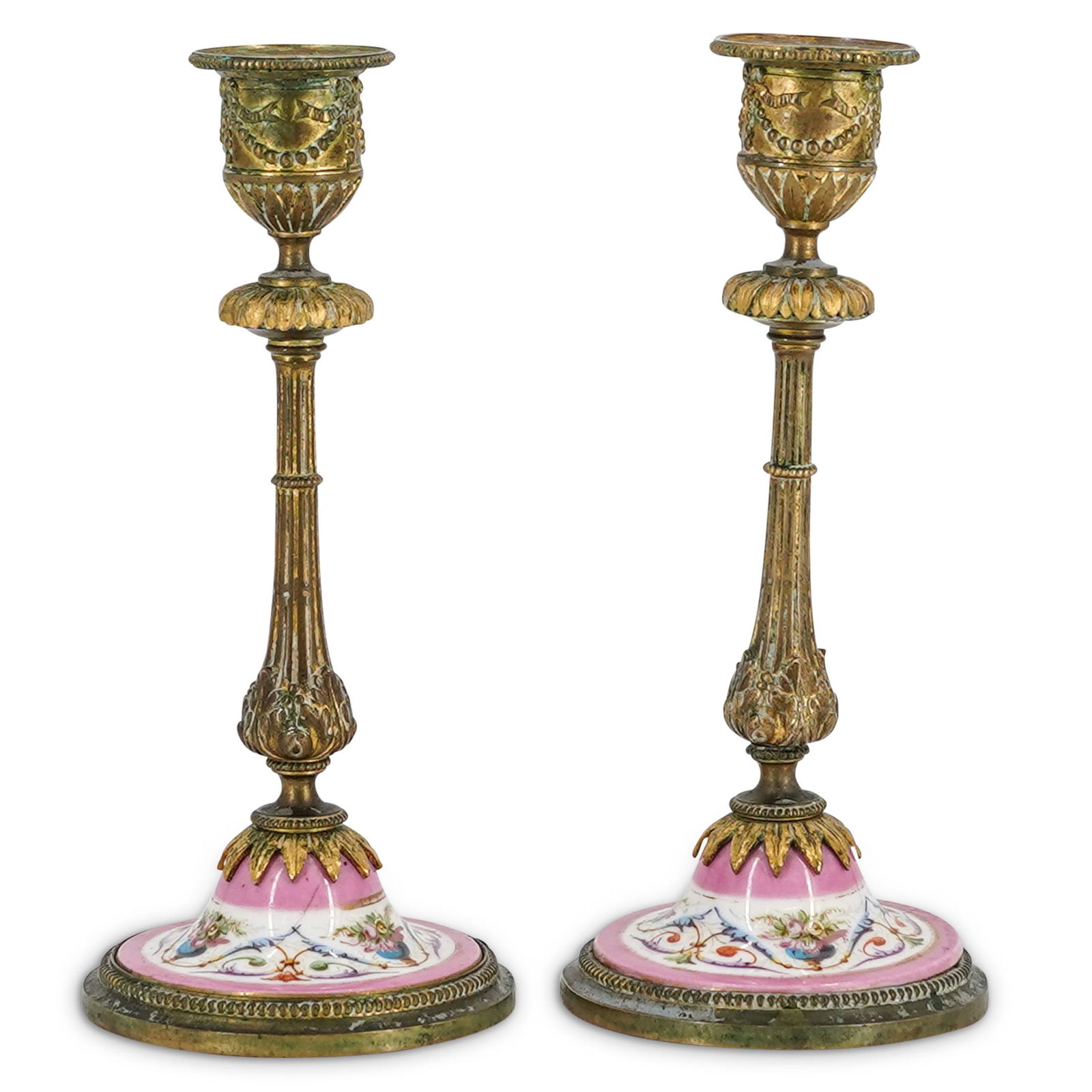 (2 Pc) French Bronze And Porcelain Candlesticks (1 of 7)