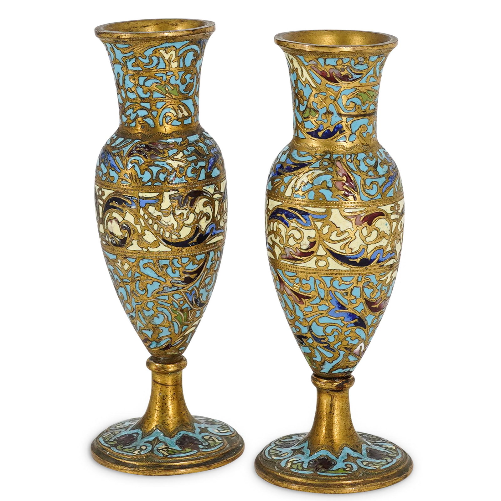 (2 Pc) Champleve Bud Vases (1 of 6)