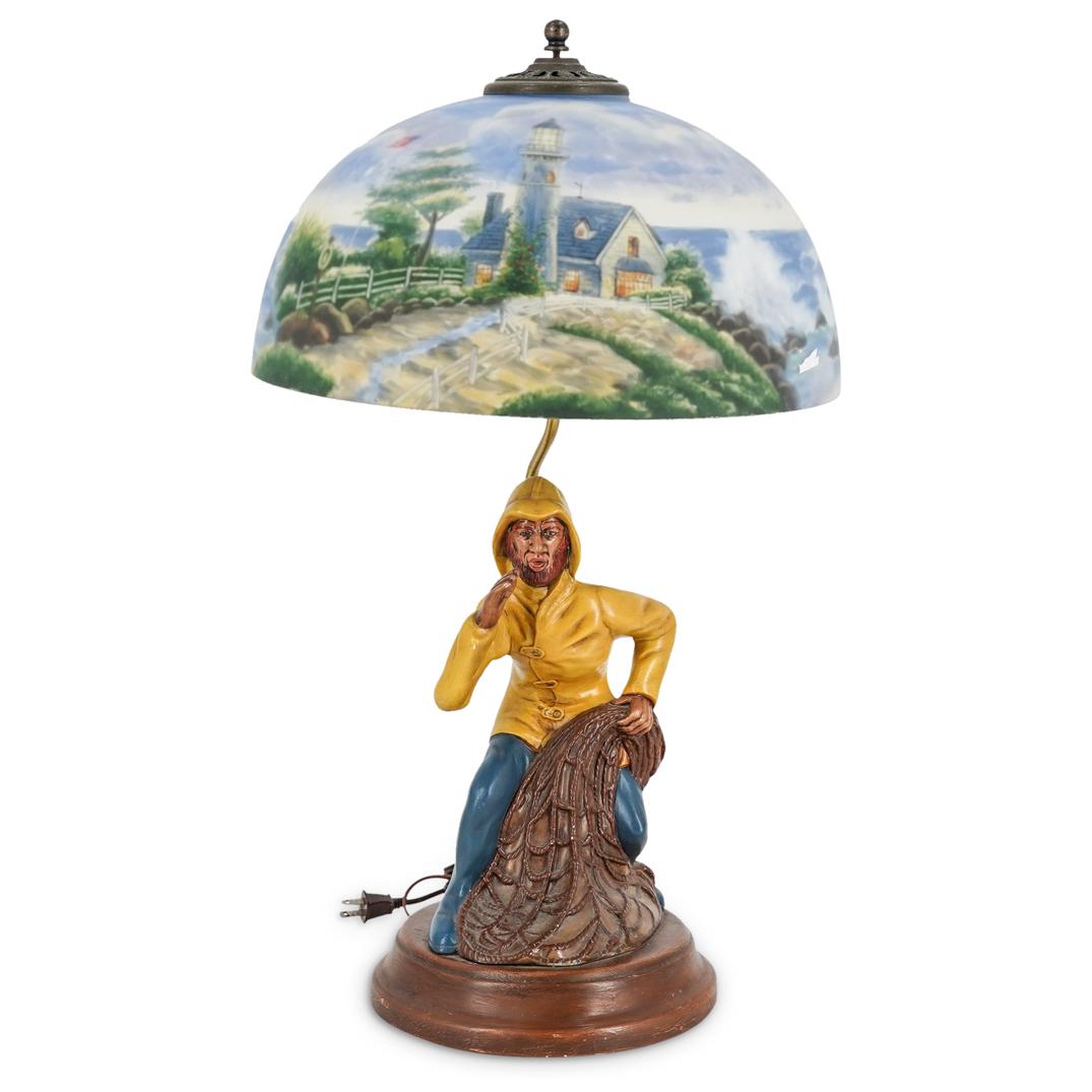Nautical Figural Lamp With Reverse Painted Shade (1 of 10)