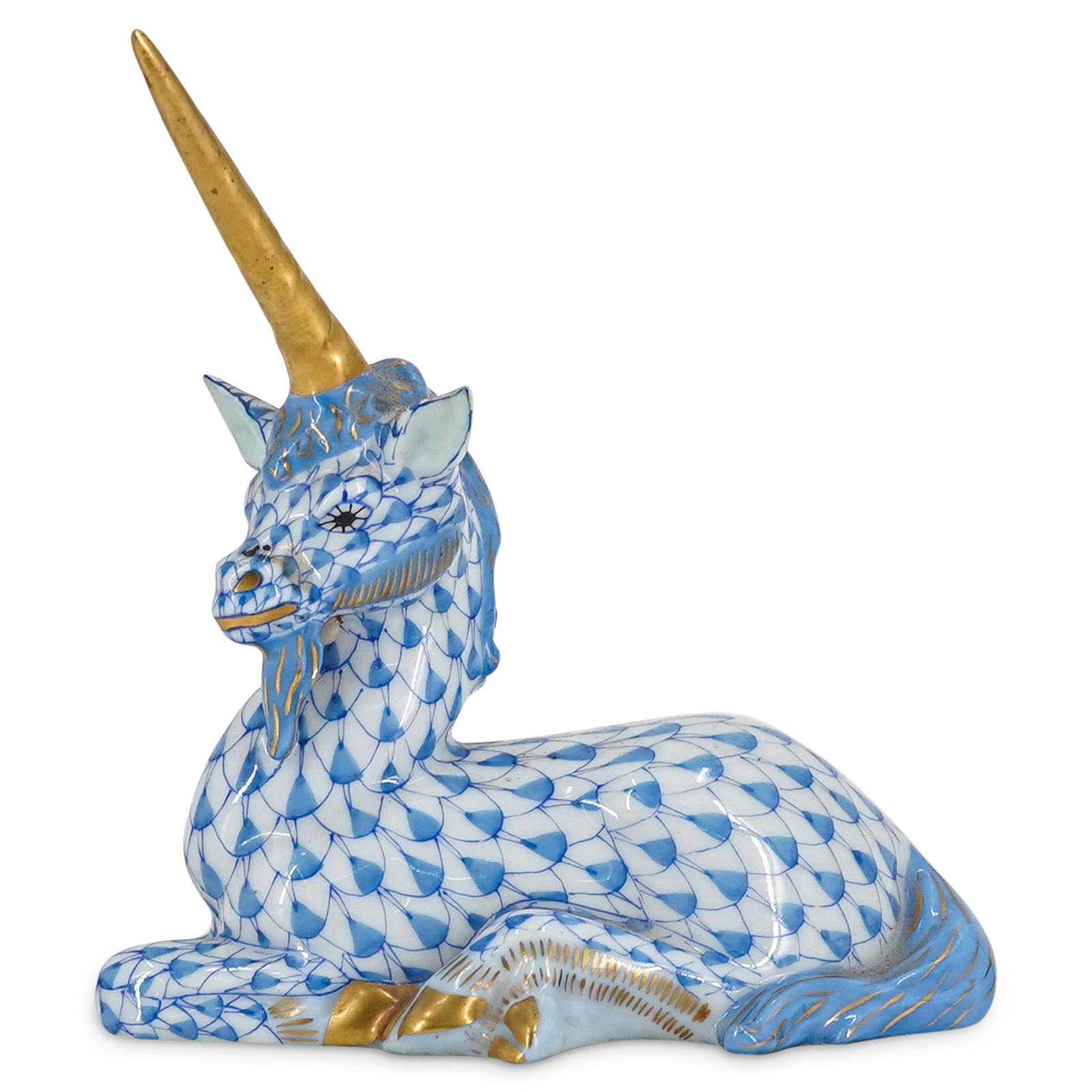 Herend Porcelain Blue Fishnet Unicorn (1 of 4)