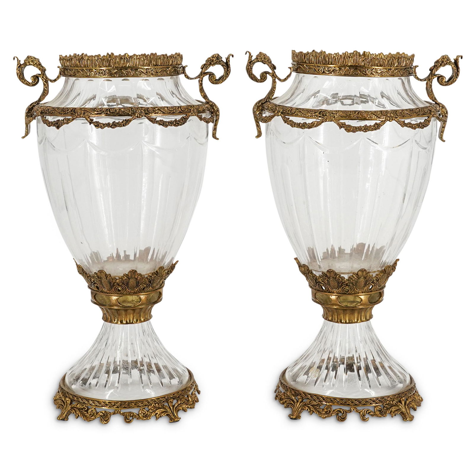(2 Pc) Gilt Metal Mounted Crystal Urns (1 of 7)