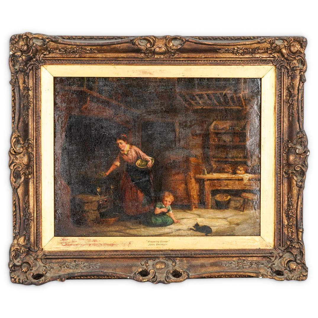 John M. Bromley (English, 1858) "Preparing Dinner" Oil (1 of 7)