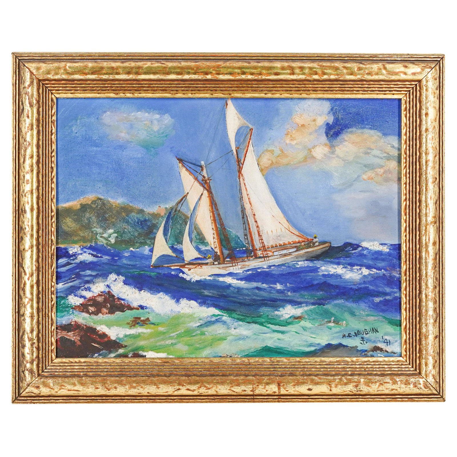 Antique Nautical Oil & Pastel on Board Painting (1 of 7)