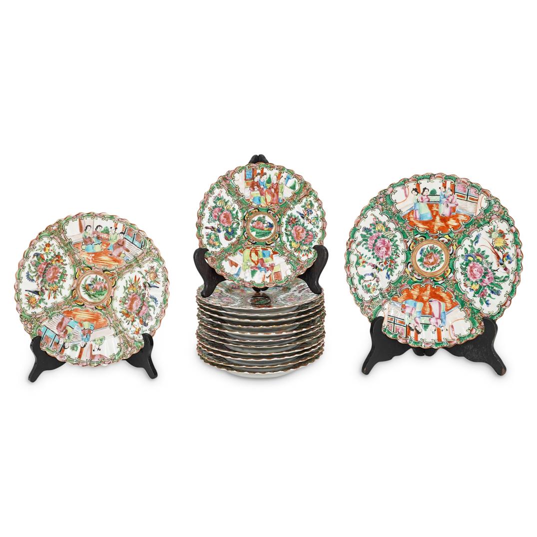 (14 Pc) Rose Medallion Scalloped Edged Plates (1 of 9)