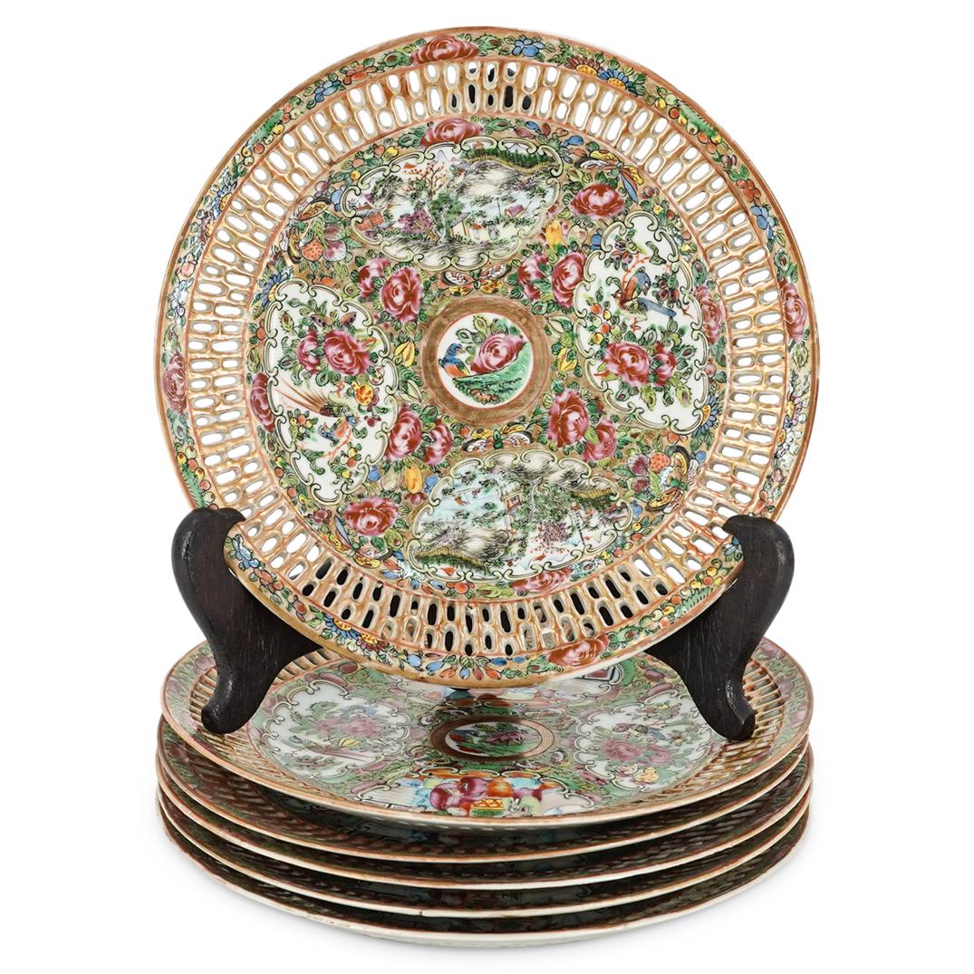 (6 Pc) Reticulated Rose Medallion Plates (1 of 6)