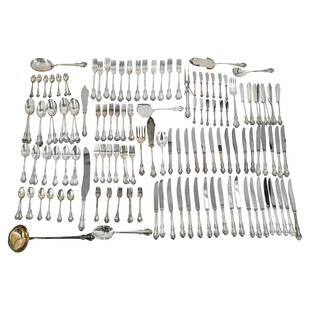 (181 Pc) Sterling .925 Camusso "San Marco" Flatware Set: DESCRIPTION: (181 Pc) A Sterling Silver .925 Camusso flatware set, in the "San Marco" pattern. Monogrammed 'I L". Marked "Sterling 925 Camusso Made in Peru". The Camusso silver company was founded in