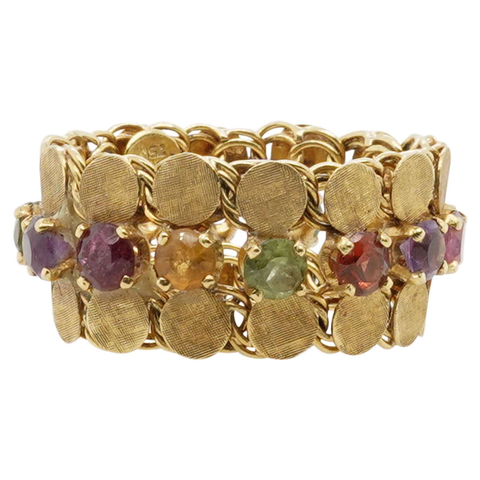 Vintage 18k Gold Link Ring Semi W/ Precious Stones (1 of 2)