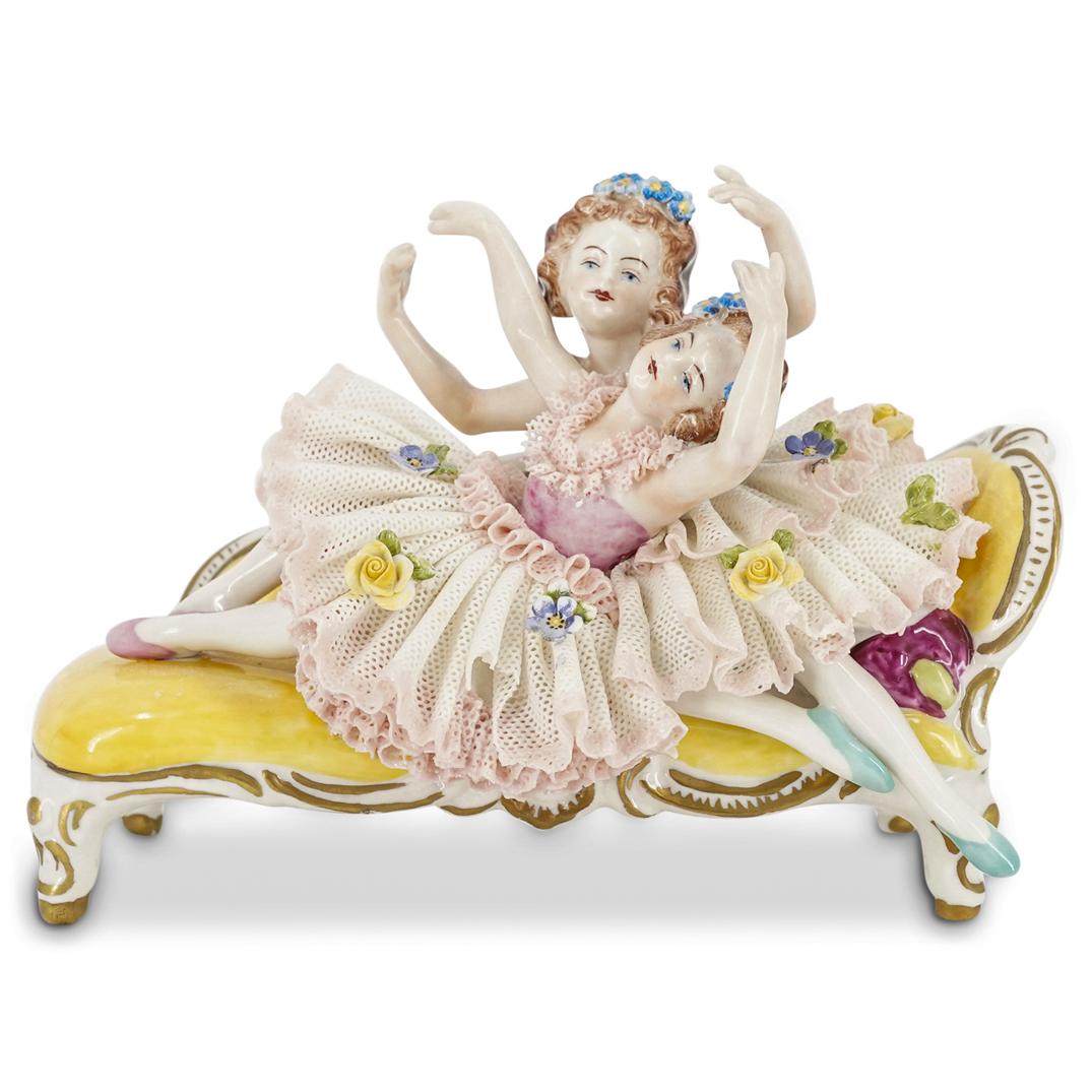 Volkstedt Dresden Lace Porcelain Figurine - Seated (1 of 5)