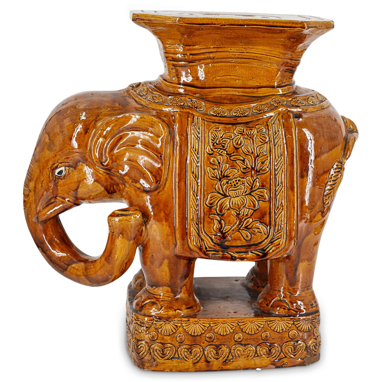 Terracotta Glazed Elephant Garden Stool (1 of 11)