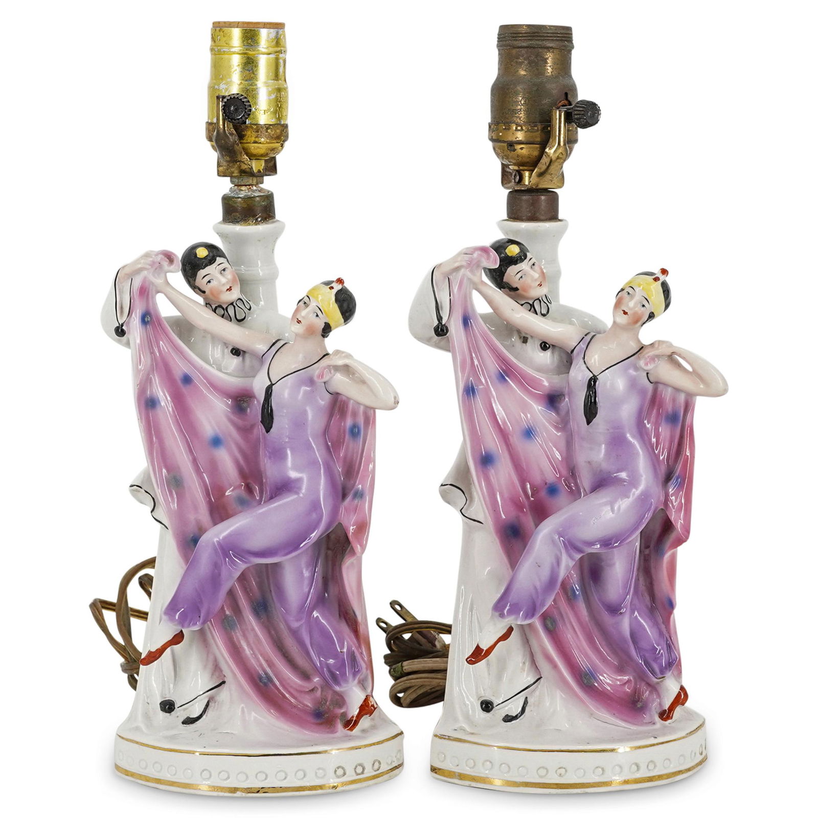 (2 Pc) Vintage German Porcelain Nightstand Table Lamps (1 of 9)