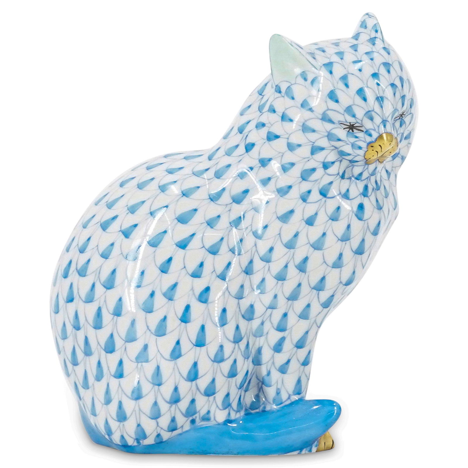 Herend Fishnet Cat Porcelain Figurine (1 of 4)