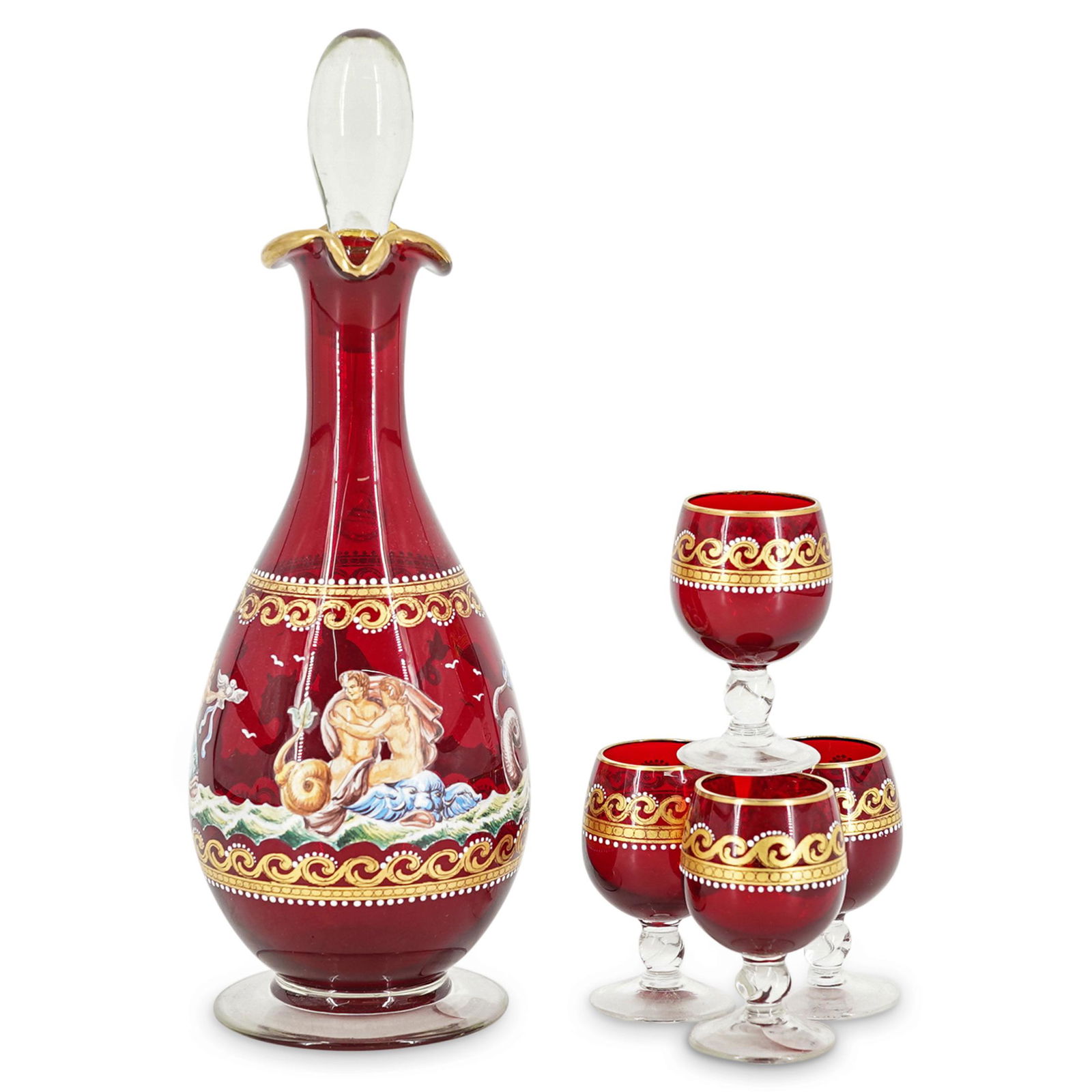 (5 Pc) Murano Painted Glass Decanter Set (1 of 8)
