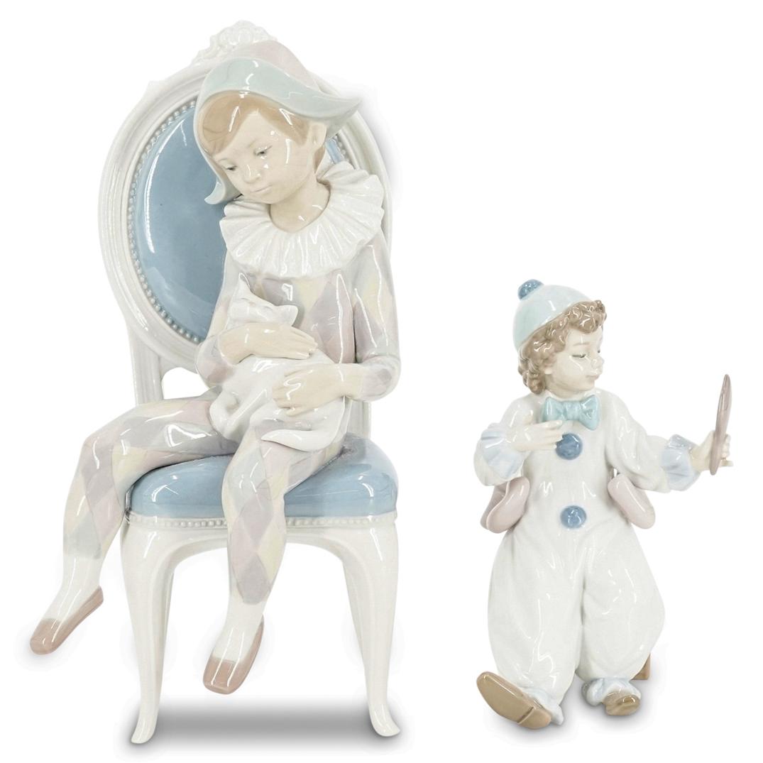 (2 Pc) Lladro "Boastful Pierrot" and "Seated Harlequin (1 of 10)