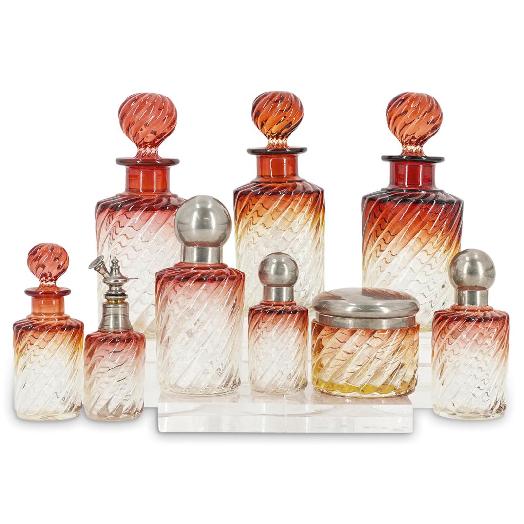 (9 Pc) Baccarat Amberina Glass Vanity Set (1 of 13)