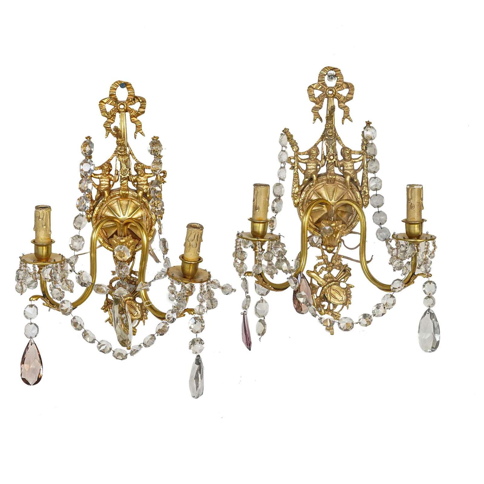 (2 Pc) Gilt Bronze Sconces (1 of 5)