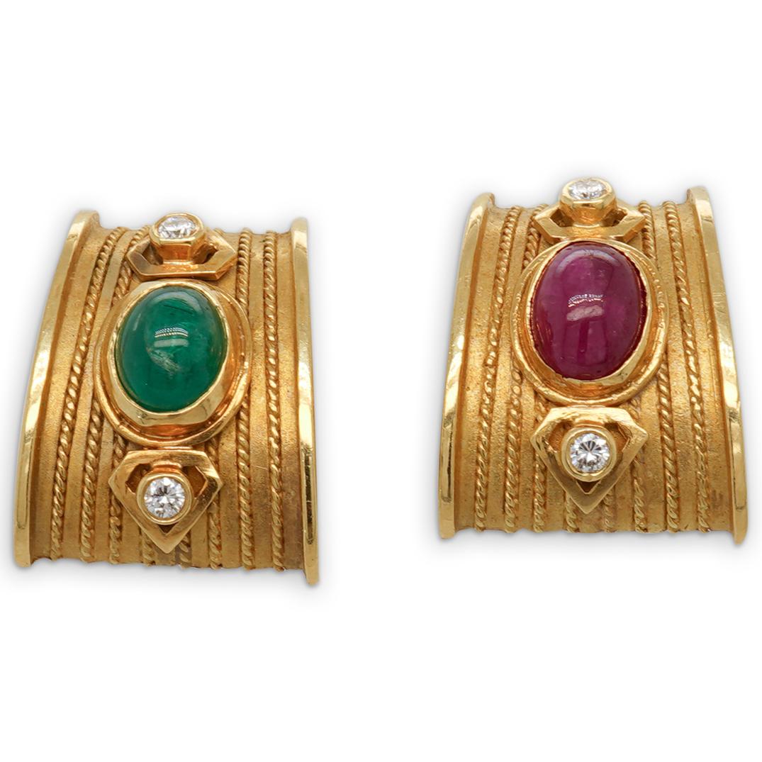 18k Gold Ruby Emerald & Diamond Earrings (1 of 3)