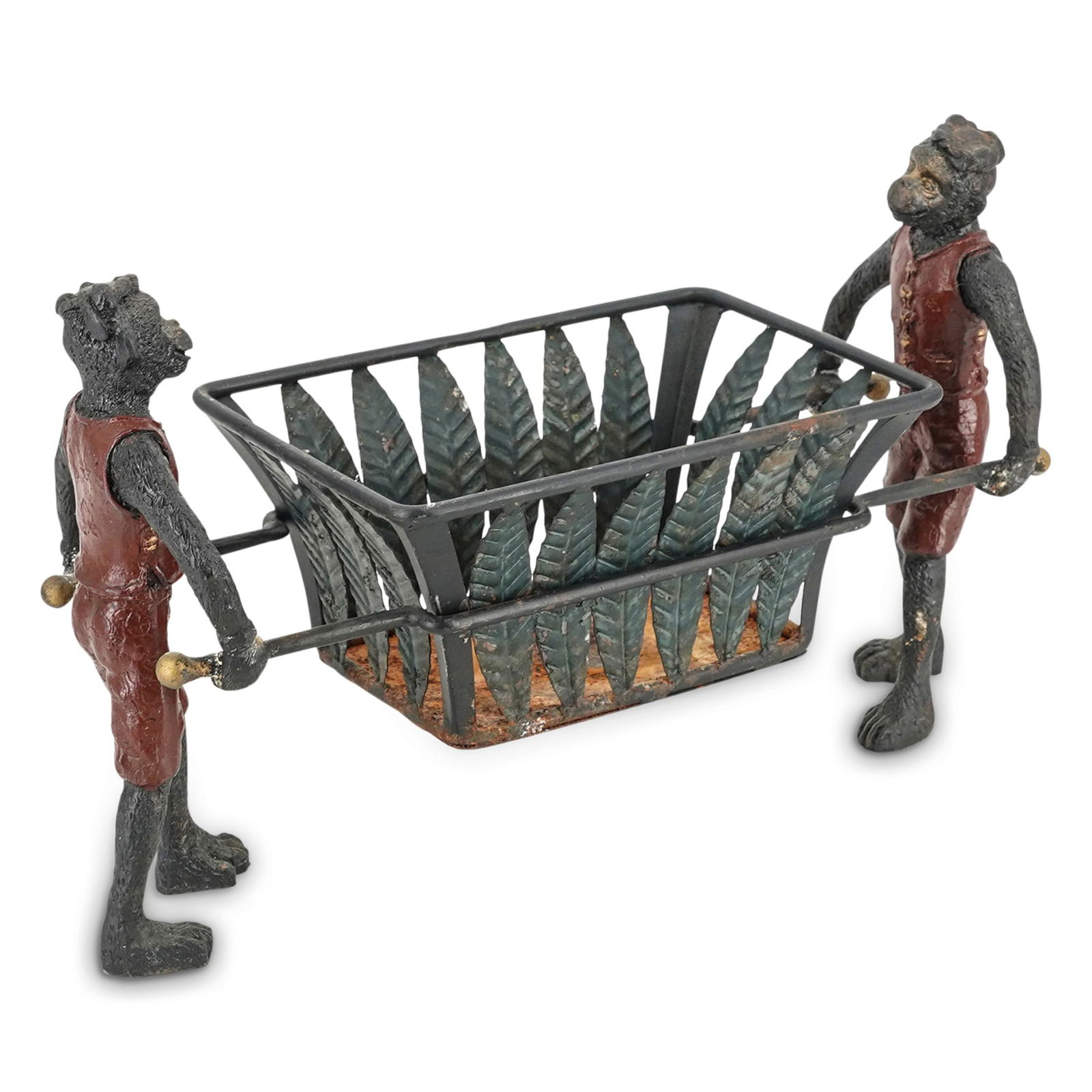 Vintage Patinated Figural Bronze Monkey Basket (1 of 8)