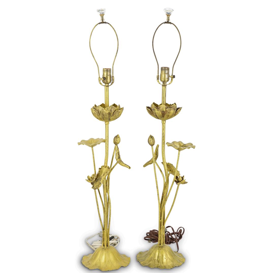 Hollywood Regency Gilt Temple Lotus Lamps (1 of 11)