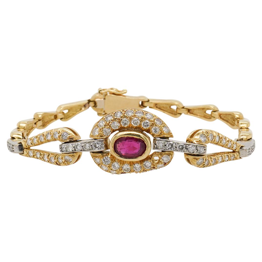 18k Gold, Ruby and Diamond Link Bracelet (1 of 4)