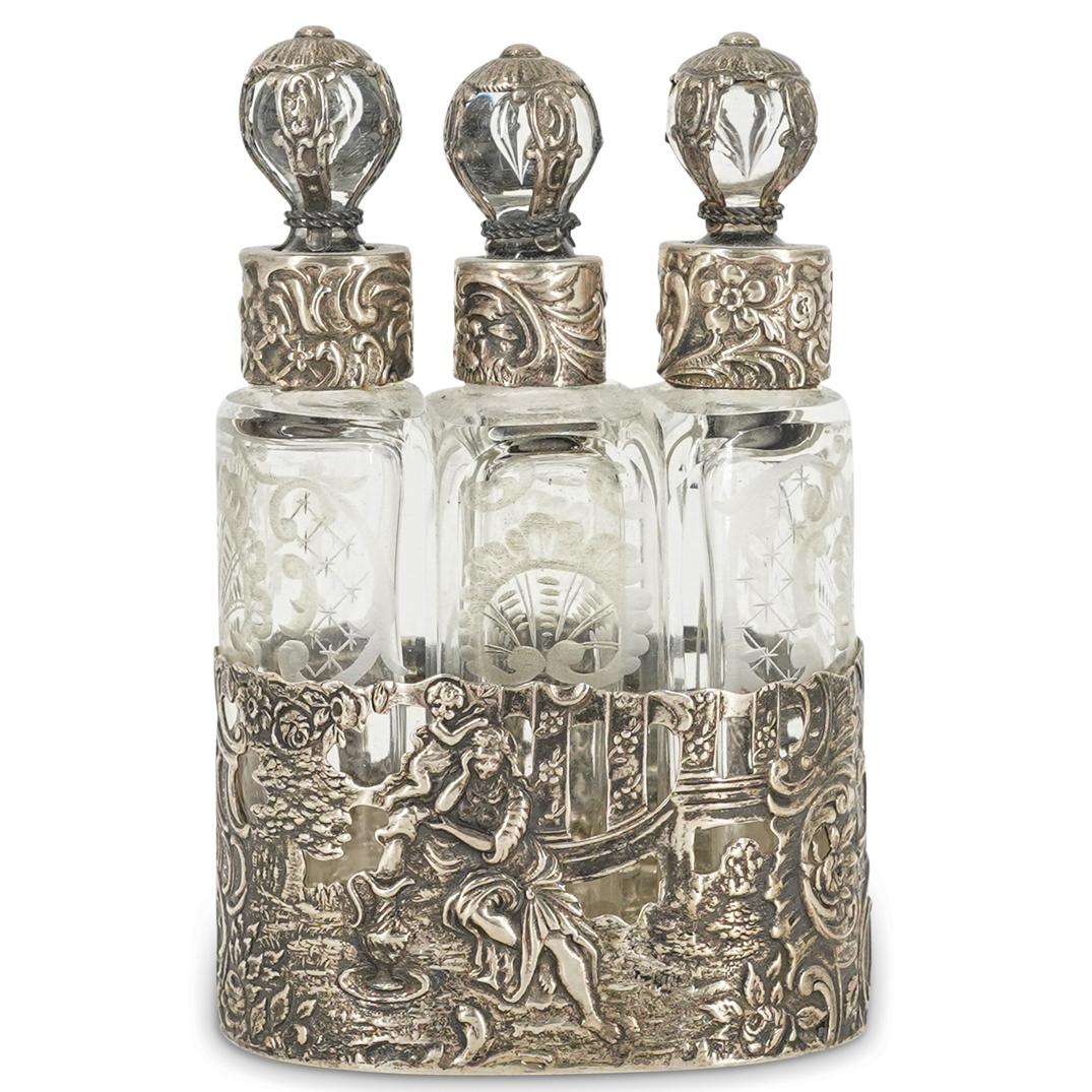 Antique Sterling Silver & Etched Glass Perfume Bottles (1 of 7)