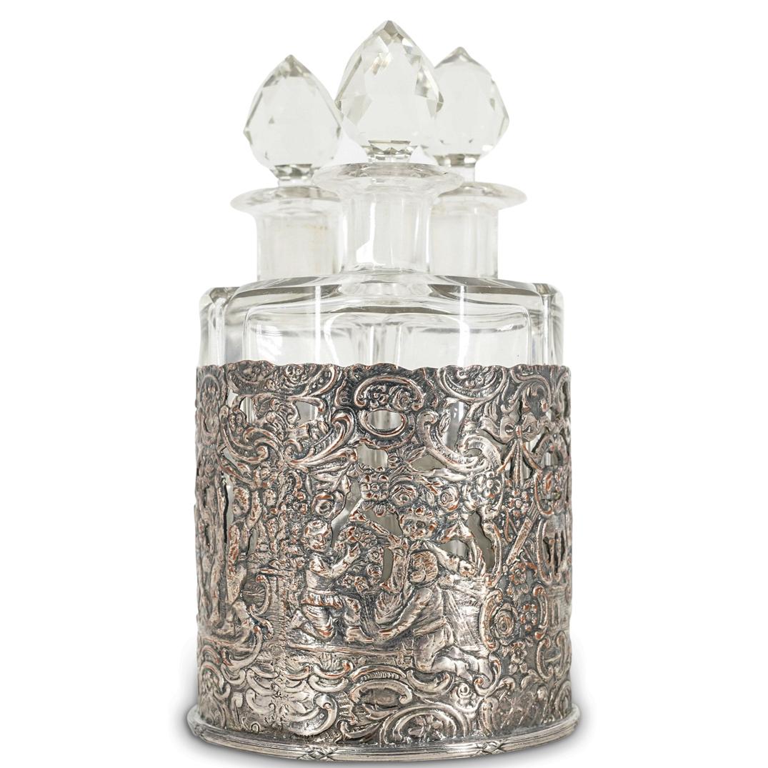 (4 Pc) Antique Silver Plate & Crystal Perfume Bottles (1 of 7)