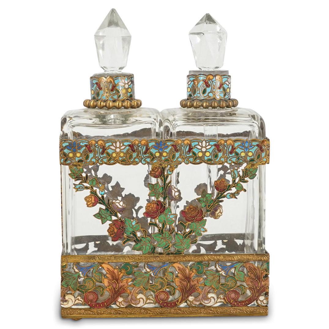 Antique French Enamel Champleve & Glass Vanity Set (1 of 8)