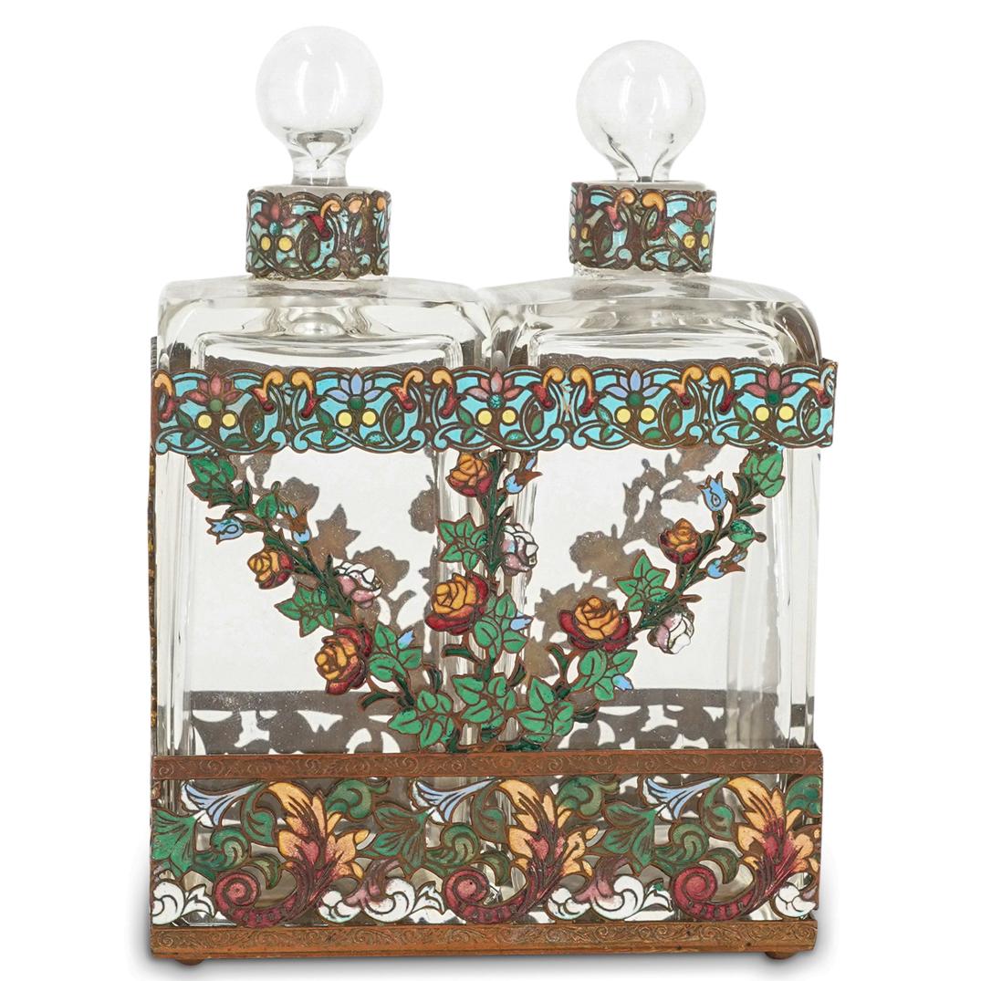 Antique French Enamel Champleve & Glass Vanity Set (1 of 7)