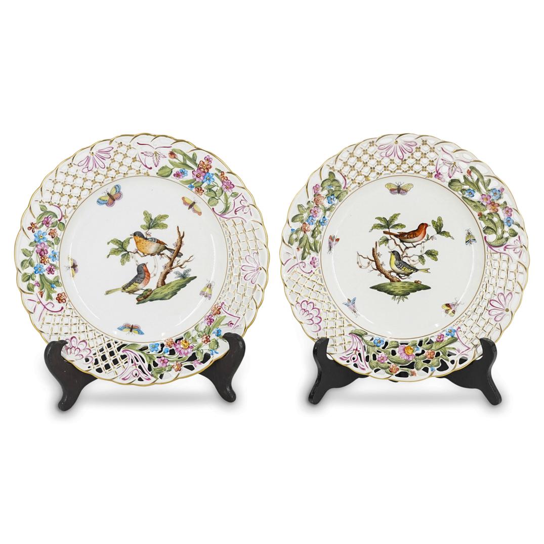 (2 Pc) Herend "Rothschild" Reticulated Bird Plates (1 of 8)