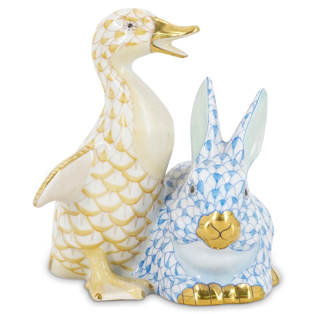 Herend Porcelain Fishnet Duck & Rabbit Figurine (1 of 6)